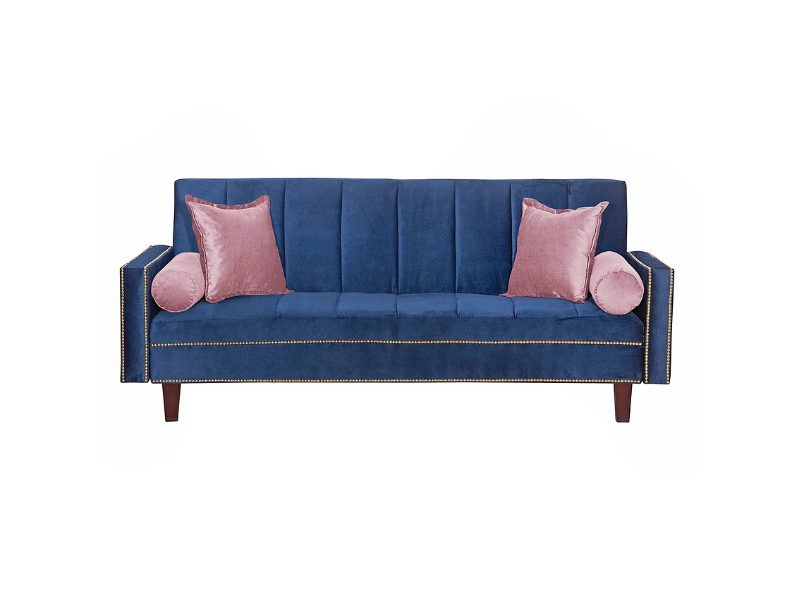 FUTÓN BLACK FACTORY VANGUARDIA 3 CUERPOS FELPA AZUL SOFA CAMA 200 X110 ROSA 1