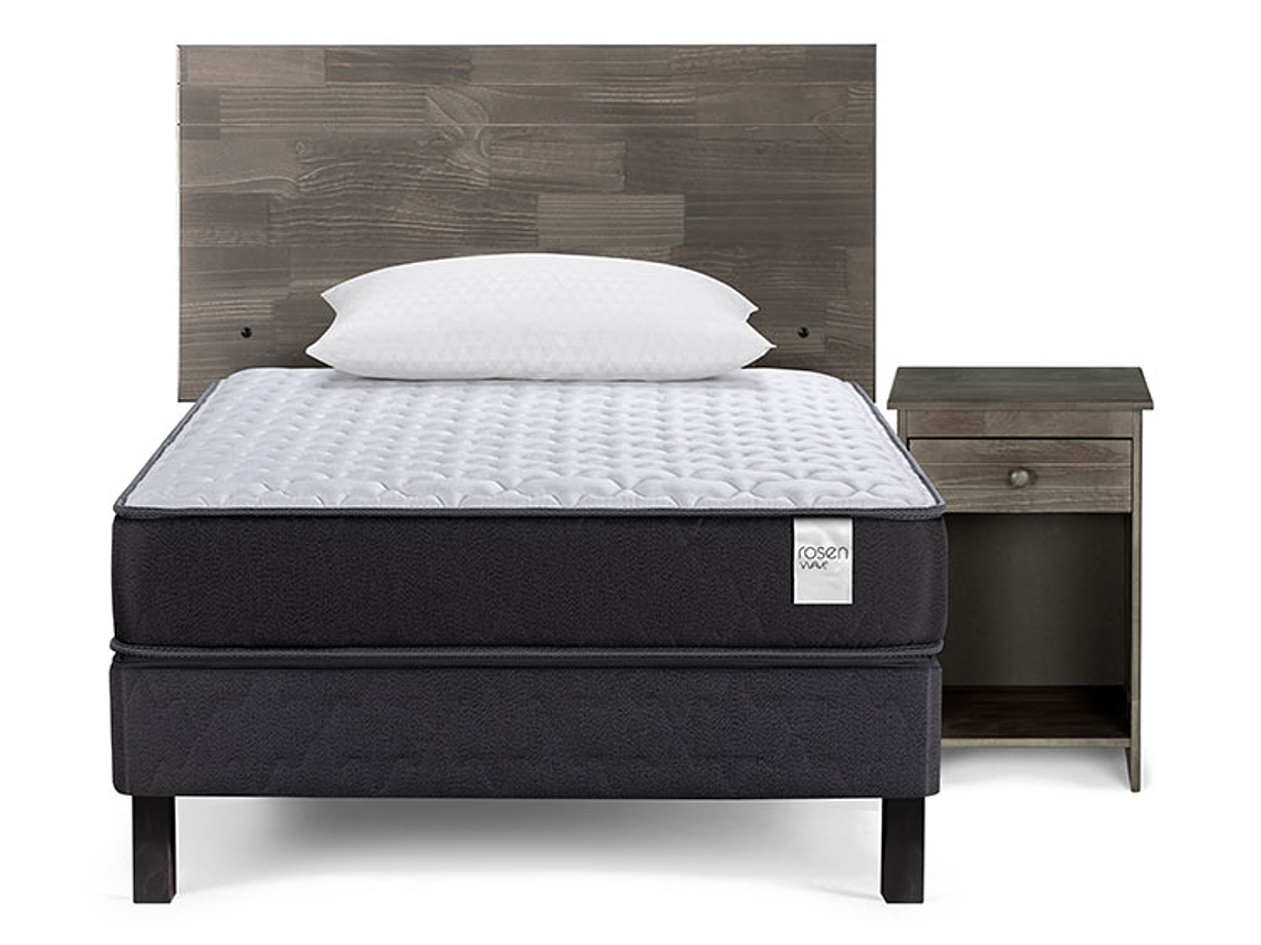 JUEGO DE DORMITORIO ROSEN CAMA EUROPEA WAVE 1 PLAZA + SET TABOR GRIS + ALMOHADAS 1