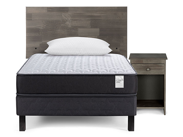 JUEGO DE DORMITORIO ROSEN CAMA EUROPEA WAVE 1 PLAZA + SET TABOR GRIS + ALMOHADAS 1