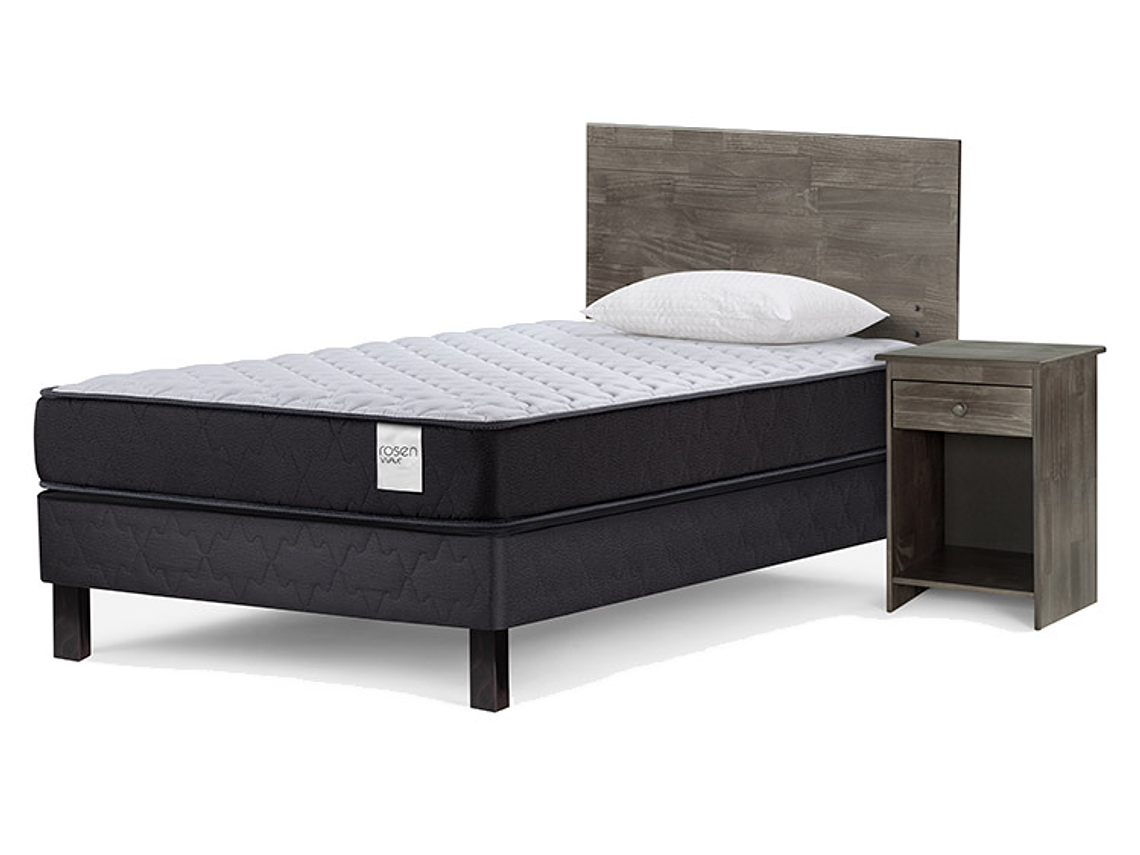 JUEGO DE DORMITORIO ROSEN CAMA EUROPEA WAVE 1 PLAZA + SET TABOR GRIS + ALMOHADAS 2