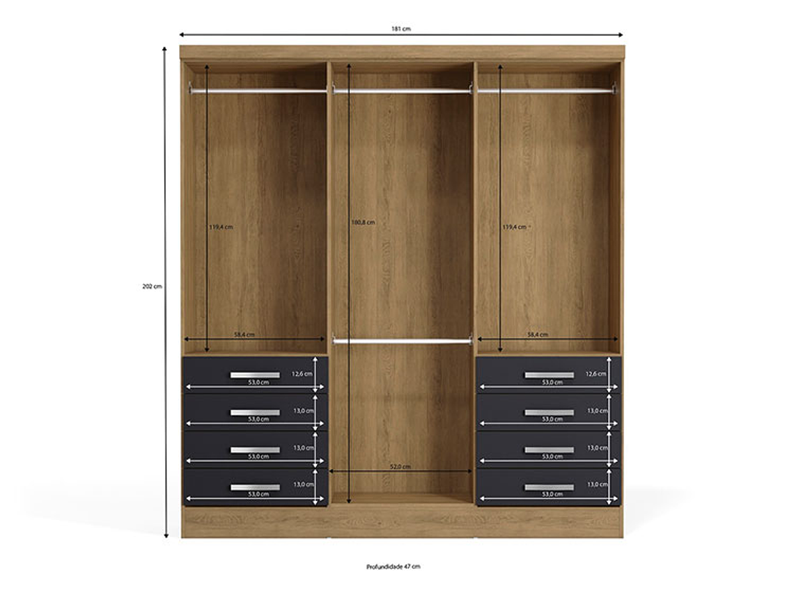 CLOSET YARDAS FREIJO S338 6 PUERTAS 8 CAJONES NEGRO MATE 2