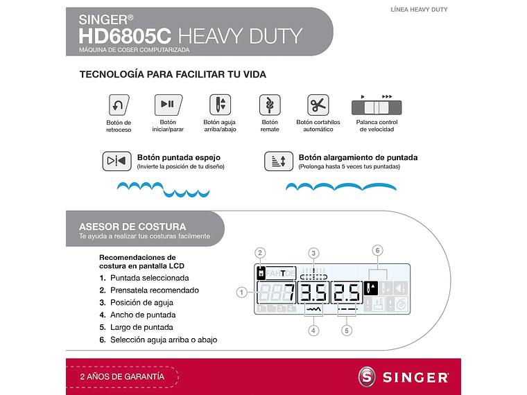 MÁQUINA DE COSER SINGER HEAVY DUTY HD6805C COMPUTARIZADA 3