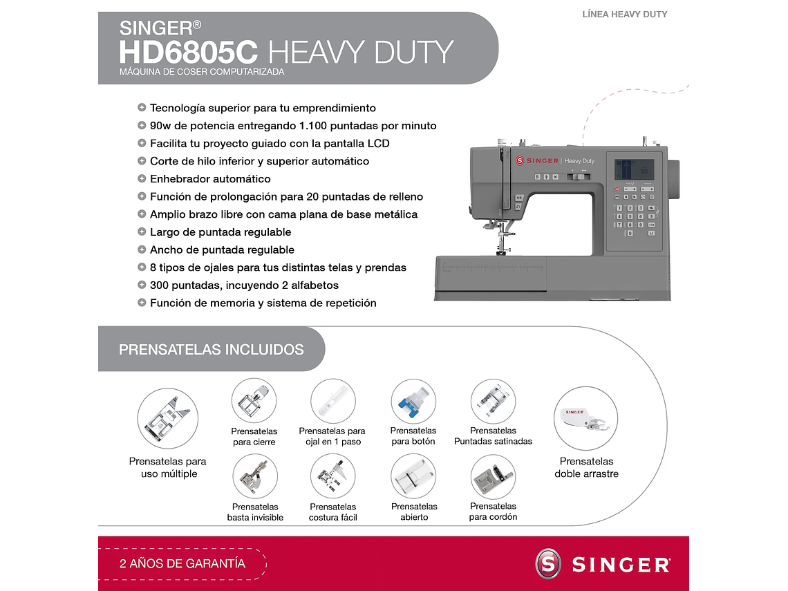 MÁQUINA DE COSER SINGER HEAVY DUTY HD6805C COMPUTARIZADA 6