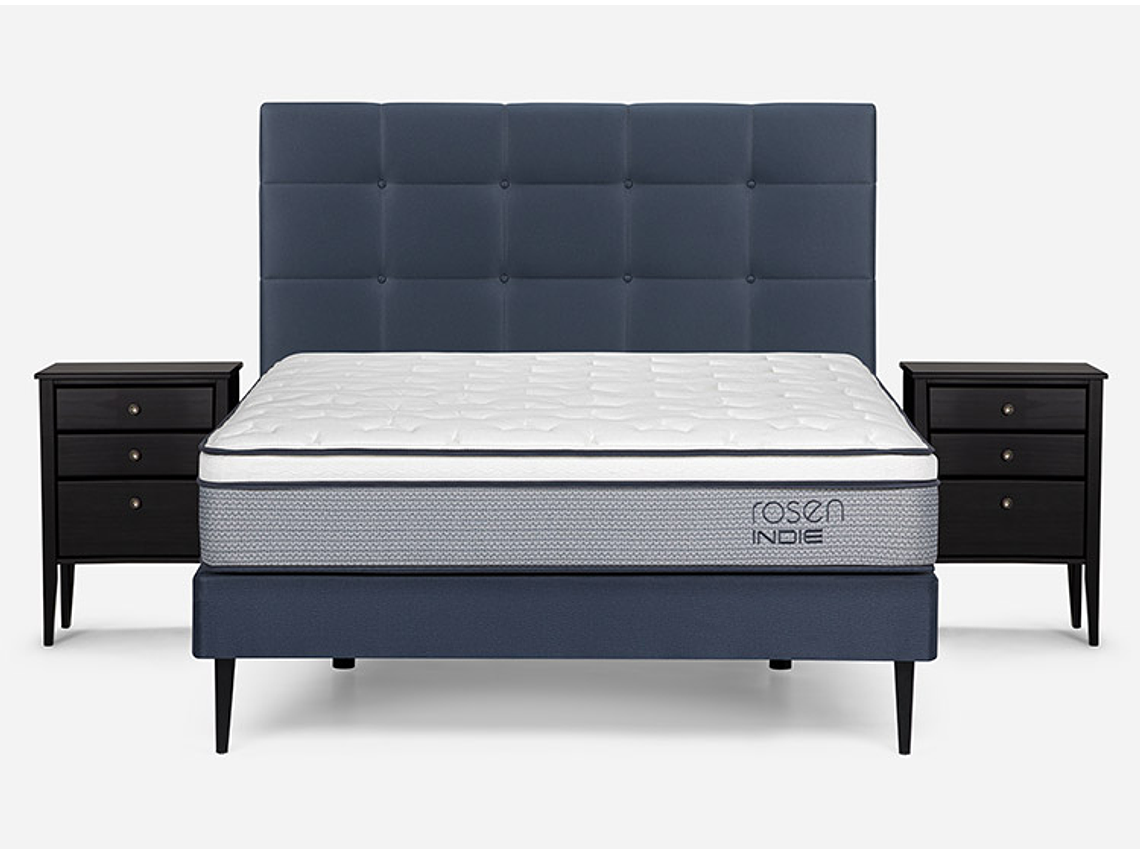 JUEGO DE DORMITORIO ROSEN CAMA EUROPEA INDIE BN 2 PLAZAS + SET ISSEY AZUL 1