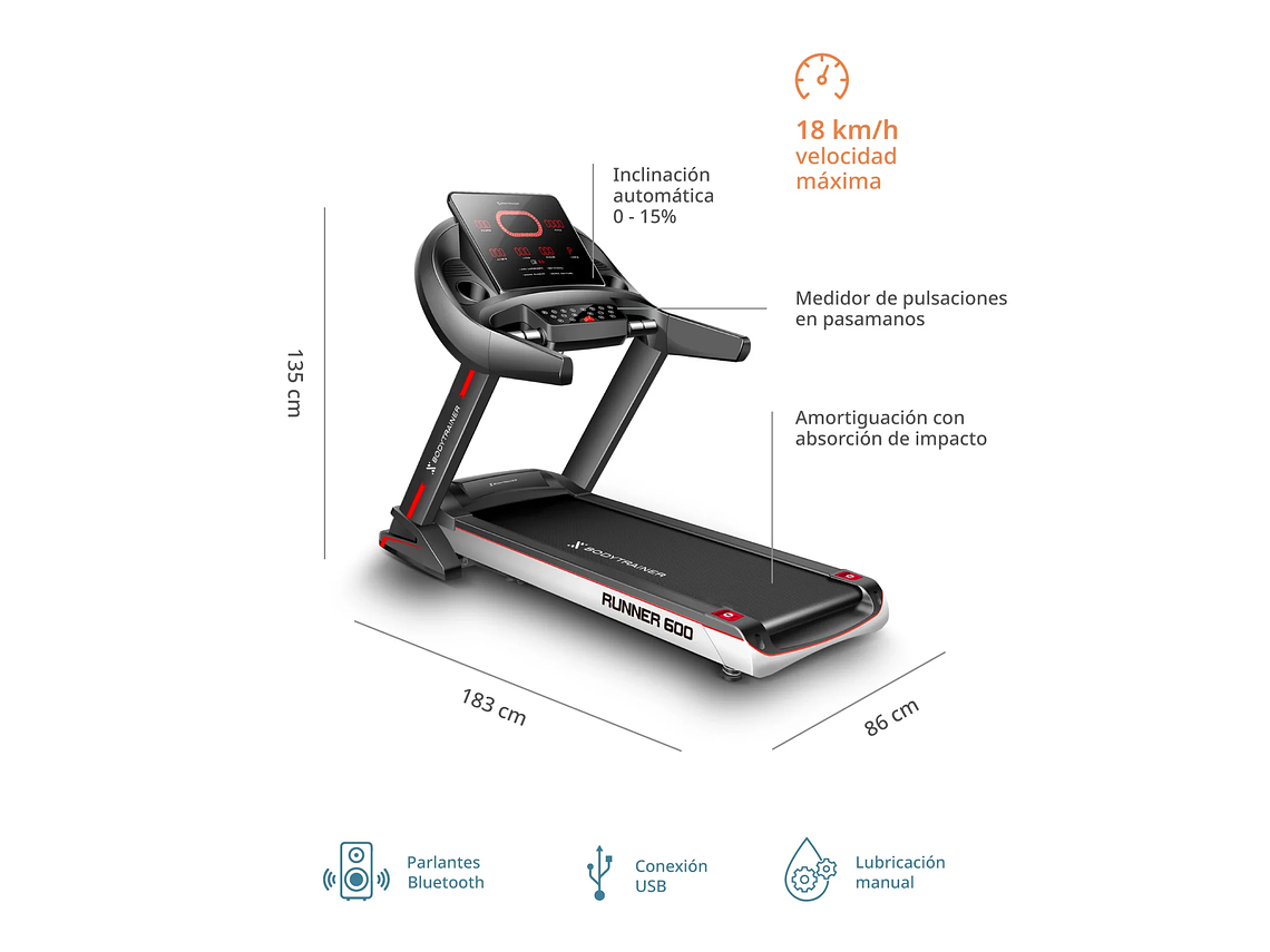 TROTADORA ELÉCTRICA BODYTRAINER 18 KM/H RUNNER 600 LITE C/APP ZWIFT 4