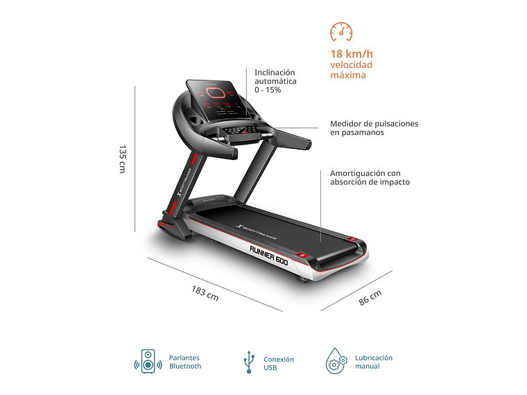 TROTADORA ELÉCTRICA BODYTRAINER 18 KM/H RUNNER 600 LITE C/APP ZWIFT 4