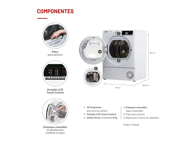 SECADORA DE ROPA BOMBA DE CALOR THOMAS TH-D9KCBC 9KG BLANCO 4