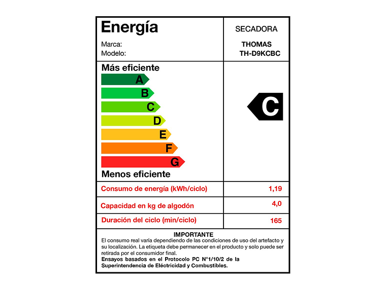 SECADORA DE ROPA BOMBA DE CALOR THOMAS TH-D9KCBC 9KG BLANCO 7