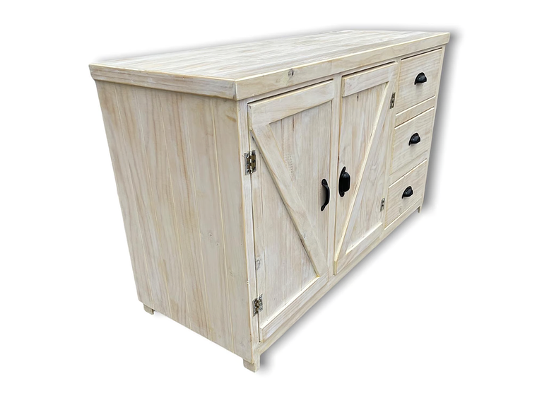 MUEBLE COCINA TAIKKEE MADERA 2 PUERTAS 3 CAJONES BLANCO RÚSTICO ALBAYALDE 1