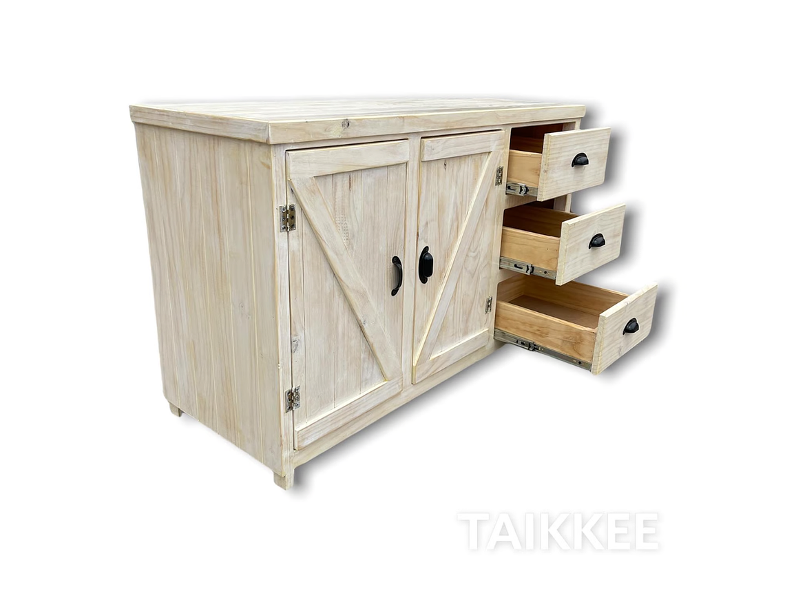 MUEBLE COCINA TAIKKEE MADERA 2 PUERTAS 3 CAJONES BLANCO RÚSTICO ALBAYALDE 2