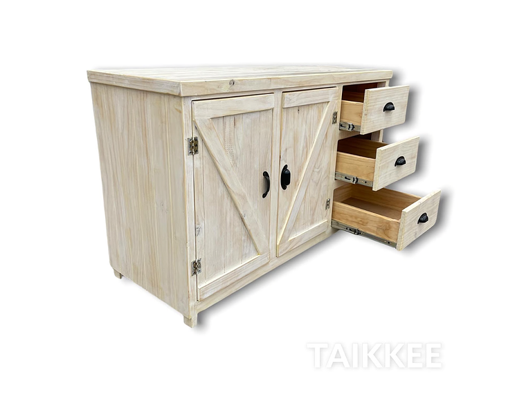 MUEBLE COCINA TAIKKEE MADERA 2 PUERTAS 3 CAJONES BLANCO RÚSTICO ALBAYALDE 2