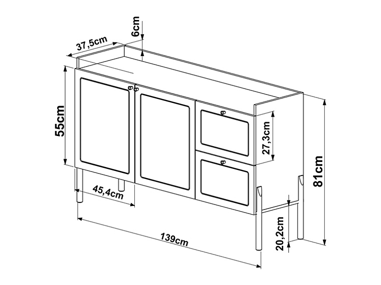 BUFFET DECOCASA OSLO 27969 RATAN 1.4 13 PUERTAS 2 CAJONES 4