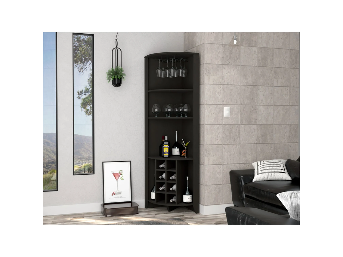 BAR FMFURNITURE ESQUINERO 8 BOTELLEROS Y PORTACOPAS FM 002N NEGRO 4