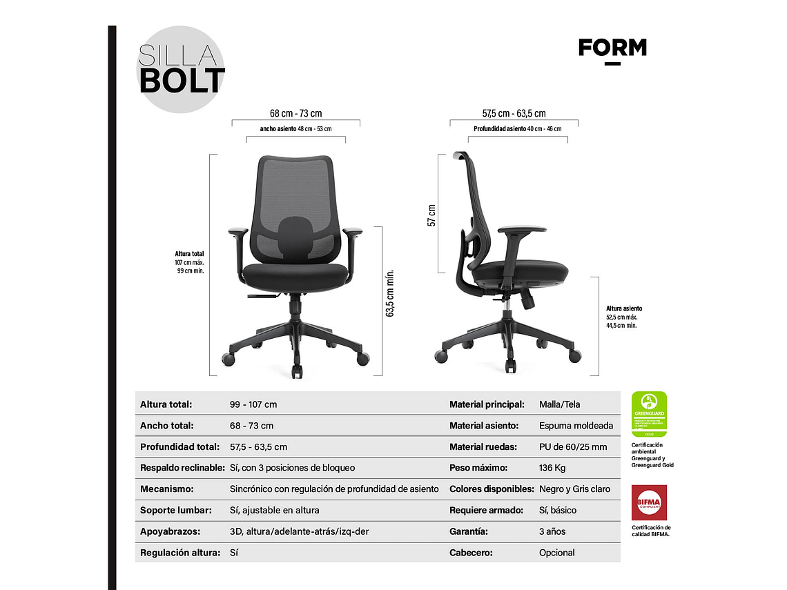 SILLA OFICINA BOLT NEGRO FORM 8