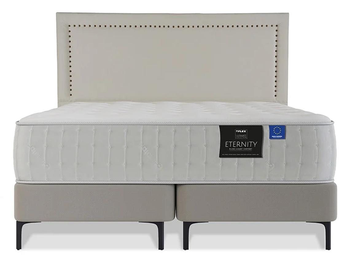 JUEGO DE DORMITORIO FLEX CAMA EUROPEA ETERNITY TOP SÚPER KING ARENA + RESPALDO TACHAS CRUDO 1