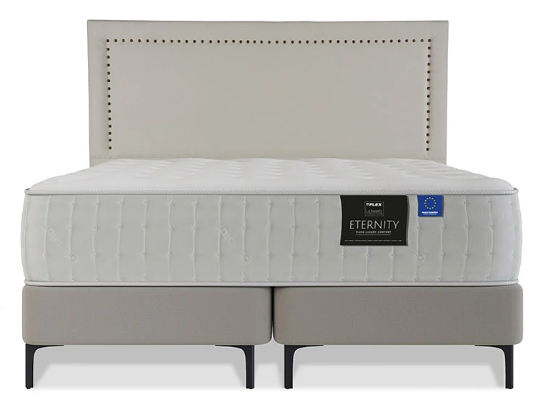 JUEGO DE DORMITORIO FLEX CAMA EUROPEA ETERNITY TOP SÚPER KING ARENA + RESPALDO TACHAS CRUDO 2