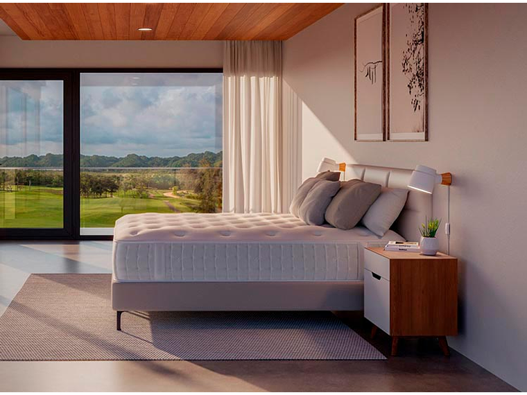 JUEGO DE DORMITORIO FLEX CAMA EUROPEA ETERNITY TOP SÚPER KING ARENA + RESPALDO TACHAS CRUDO 6