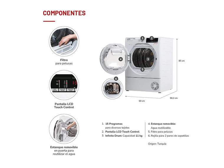 SECADORA ELE CTRICA 11 KG POR CONDENSACION CON BOMBA CALOR 2