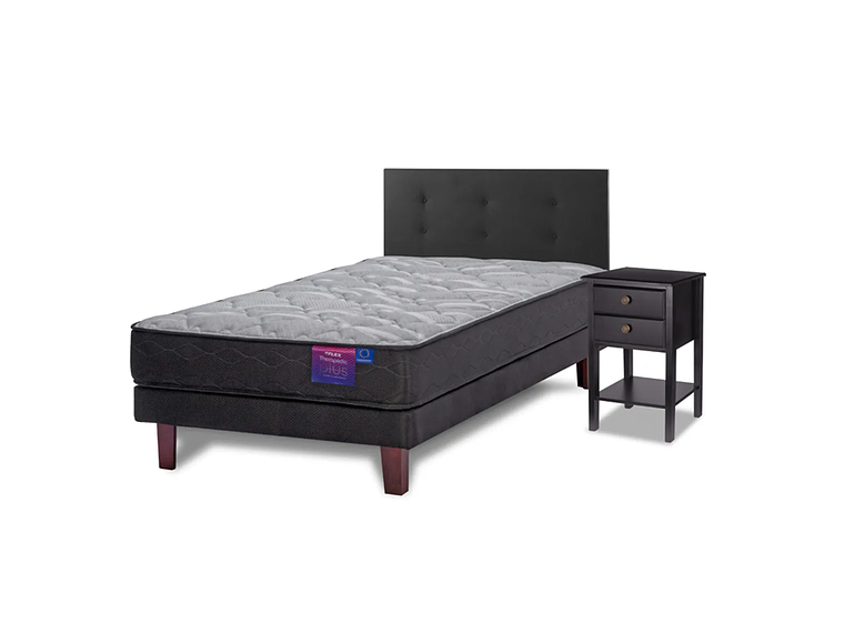 JUEGO DE DORMITORIO FLEX CAMA EUROPEA THERAPEDIC PLUS BOX 1.5 PLAZAS + RESPALDO ROYAL NEGRO + VELADOR ROVER 1