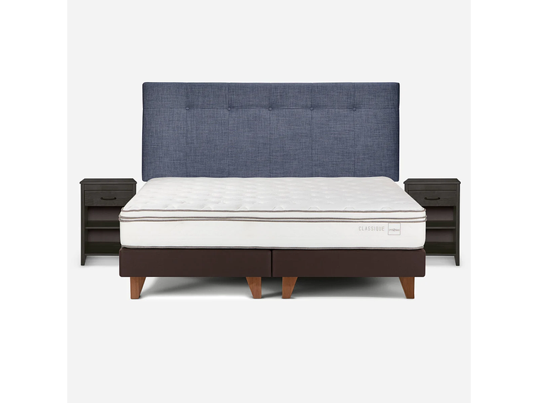 CAMA EUROPEA CLASSIQUE+ 2 PLAZAS +RESPALDO Y VELADORES DENIM 1