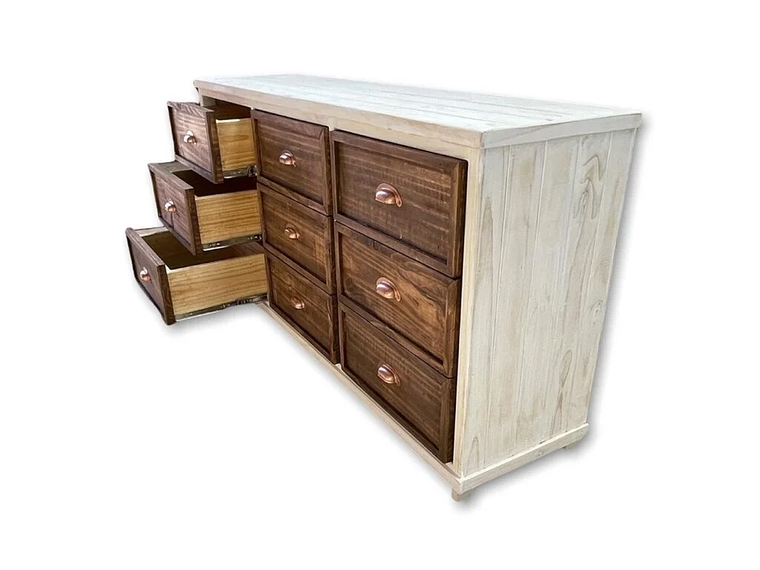 CÓMODA CON 9 CAJONES DE MADERA TAIKKEE COLOR BLANCO DECAPADO Y NOGAL 3