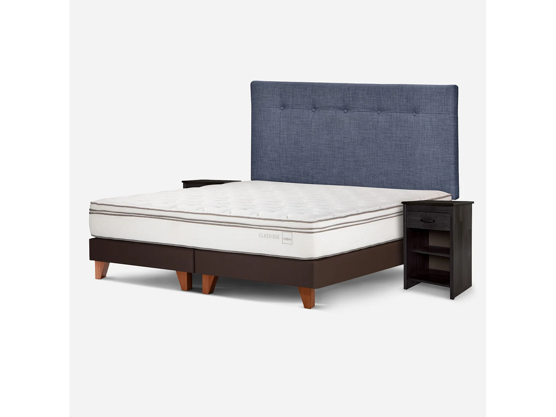 CAMA EUROPEA CLASSIQUE+ 2 PLAZAS +RESPALDO Y VELADORES DENIM 2