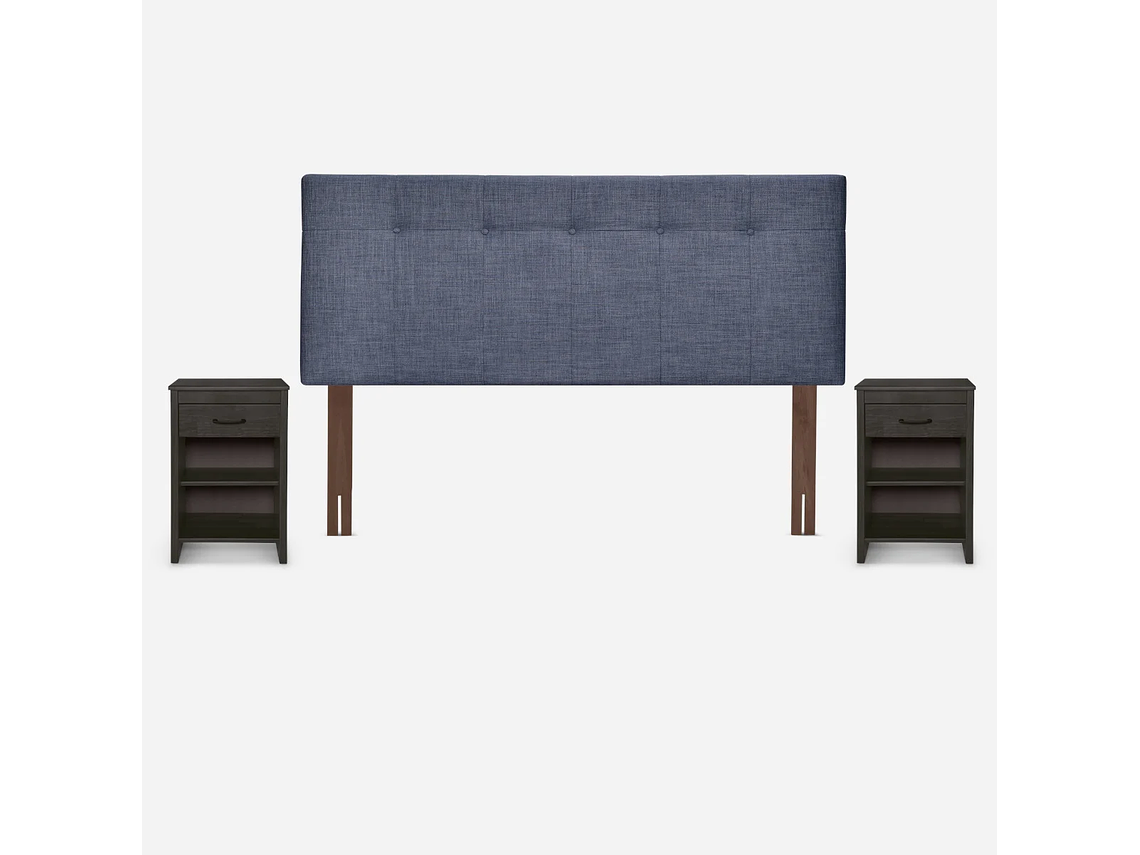 CAMA EUROPEA CLASSIQUE+ 2 PLAZAS +RESPALDO Y VELADORES DENIM 3