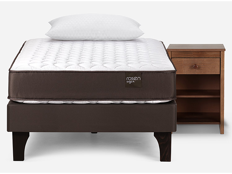 JUEGO DE DORMITORIO ROSEN CAMA EUROPEA ERGO T NEW 1.5 PLAZAS + VELADOR FERRARA + ALMOHADA 1