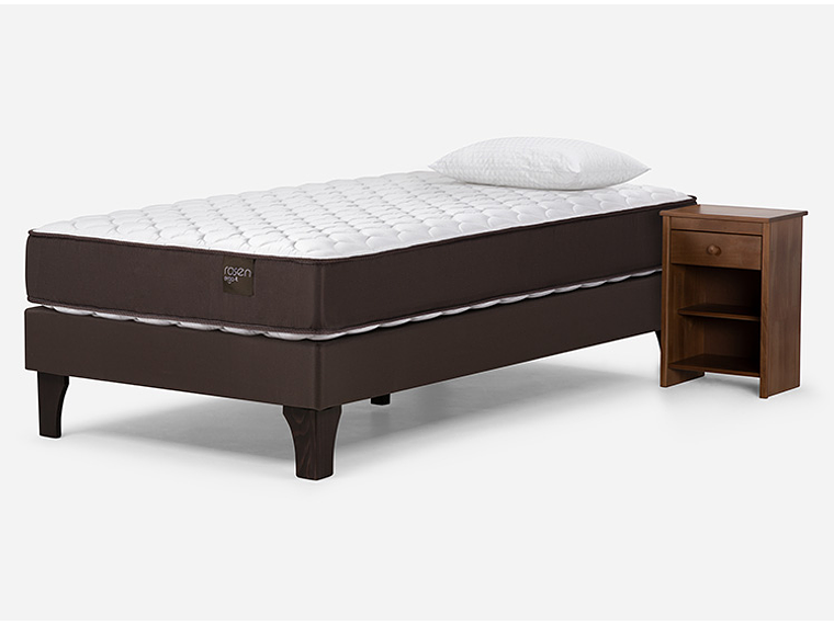 JUEGO DE DORMITORIO ROSEN CAMA EUROPEA ERGO T NEW 1.5 PLAZAS + VELADOR FERRARA + ALMOHADA 2