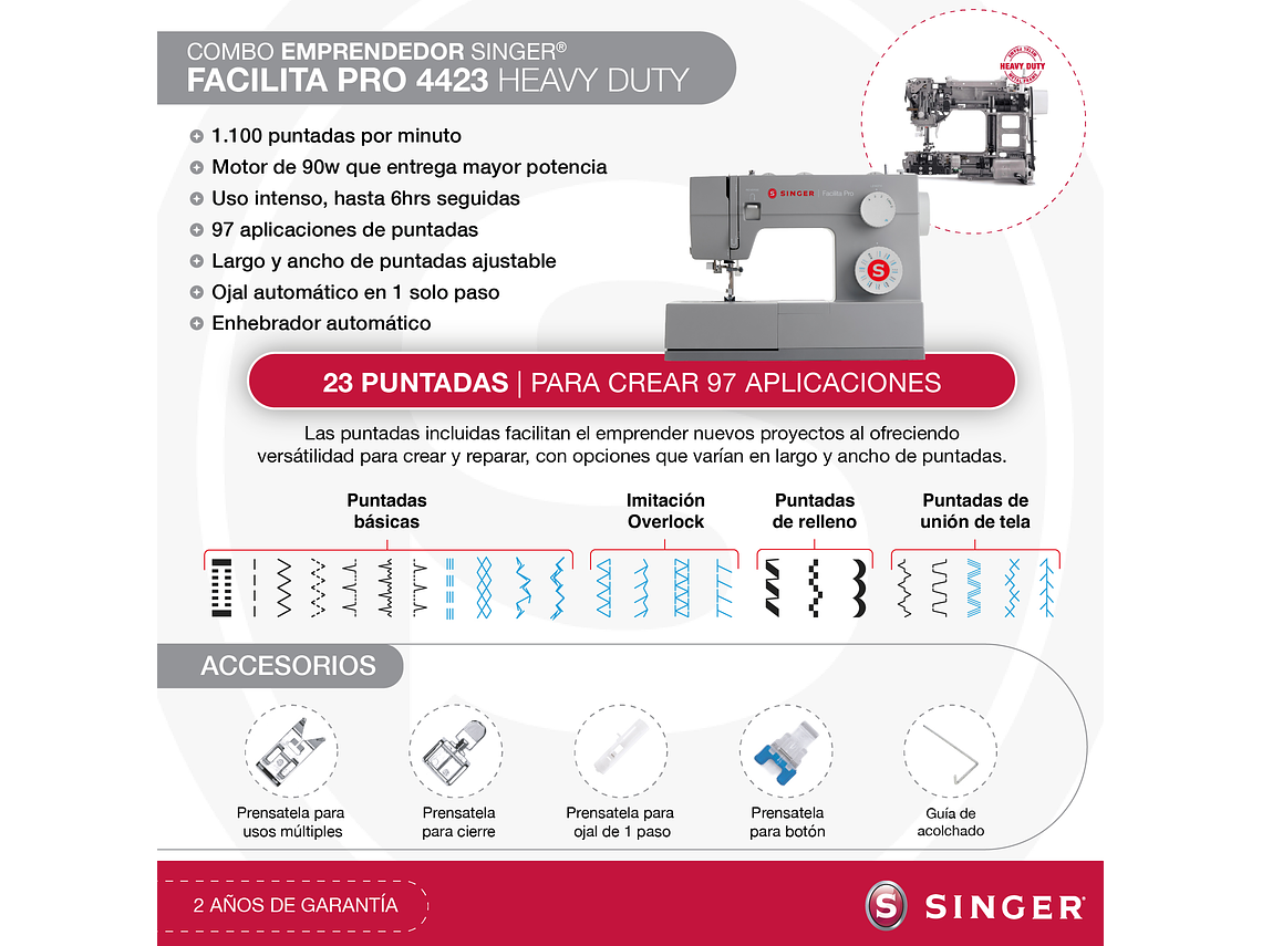 COMBO SINGER HEAVY DUTY FACILITA PRO 4423 + OVERLOCK HD0405S 7