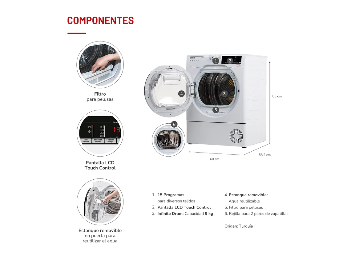 SECADORA ELE CTRICA 9 KG POR CONDENSACION CON BOMBA CALOR 4