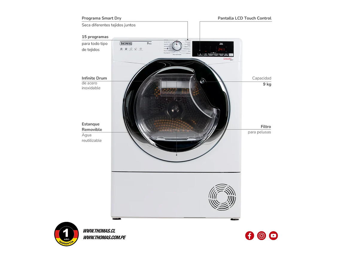 SECADORA ELE CTRICA 9 KG POR CONDENSACION CON BOMBA CALOR 6