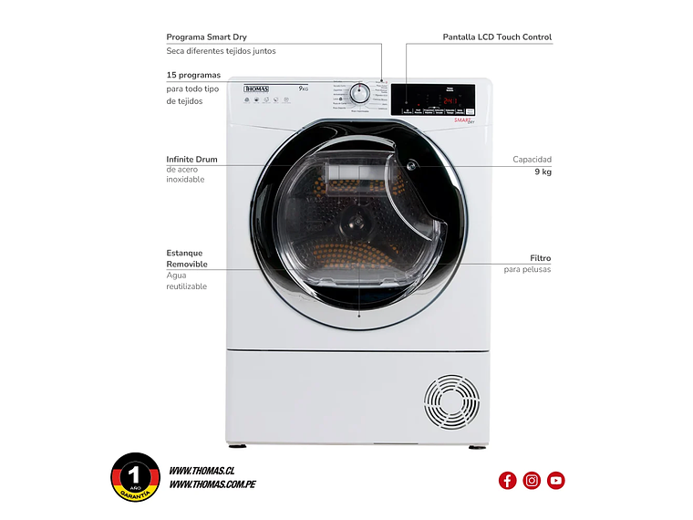 SECADORA ELE CTRICA 9 KG POR CONDENSACION CON BOMBA CALOR 6