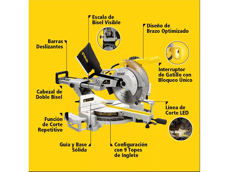 INGLETEADORA TELESCOPICA STANLEY 10 1800W INC.1 DISCO 10 5