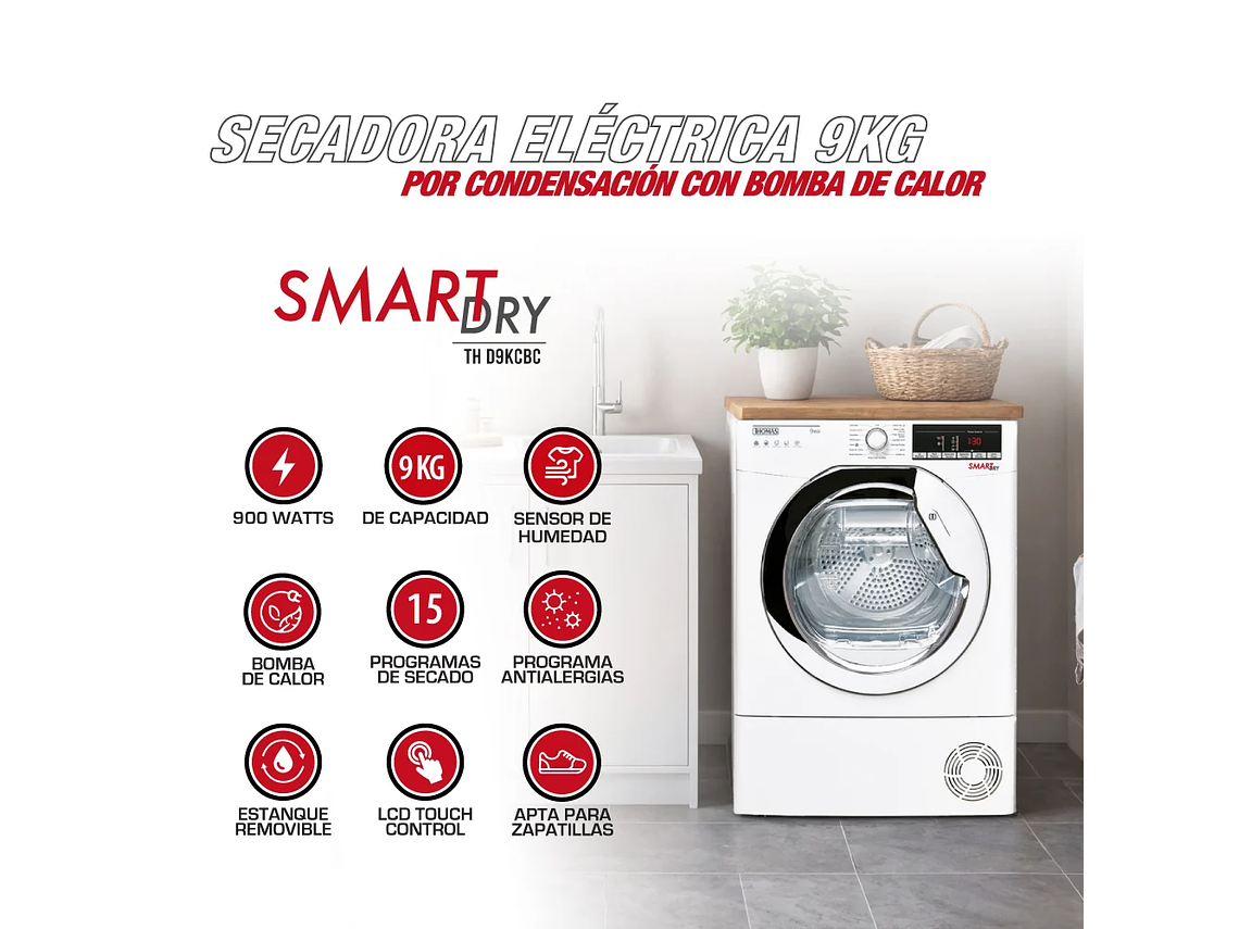 SECADORA ELE CTRICA 9 KG POR CONDENSACION CON BOMBA CALOR 10
