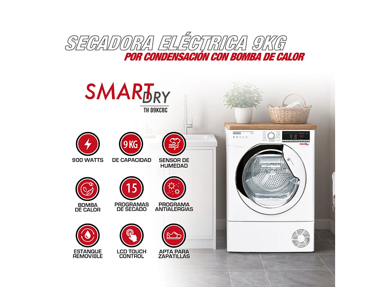 SECADORA ELE CTRICA 9 KG POR CONDENSACION CON BOMBA CALOR 10