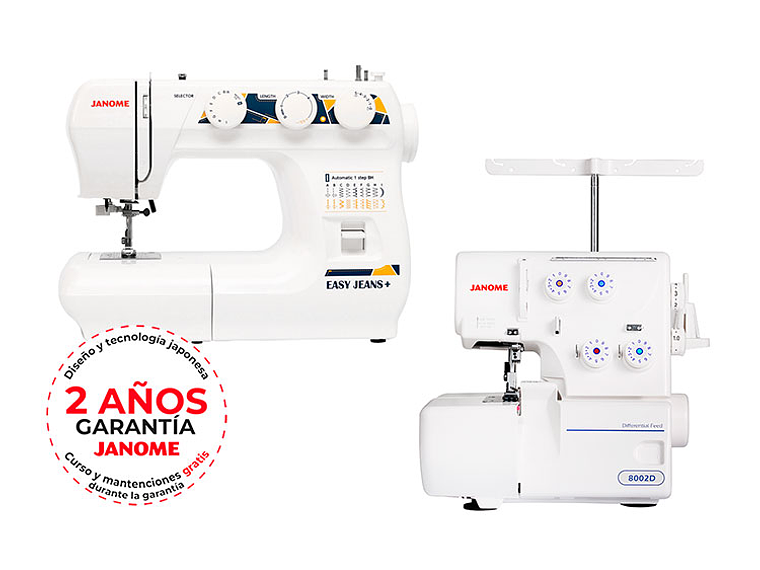COMBO JANOME MAQUINA DE COSER EASY JEANS PLUS + OVERLOCK 8002D 1