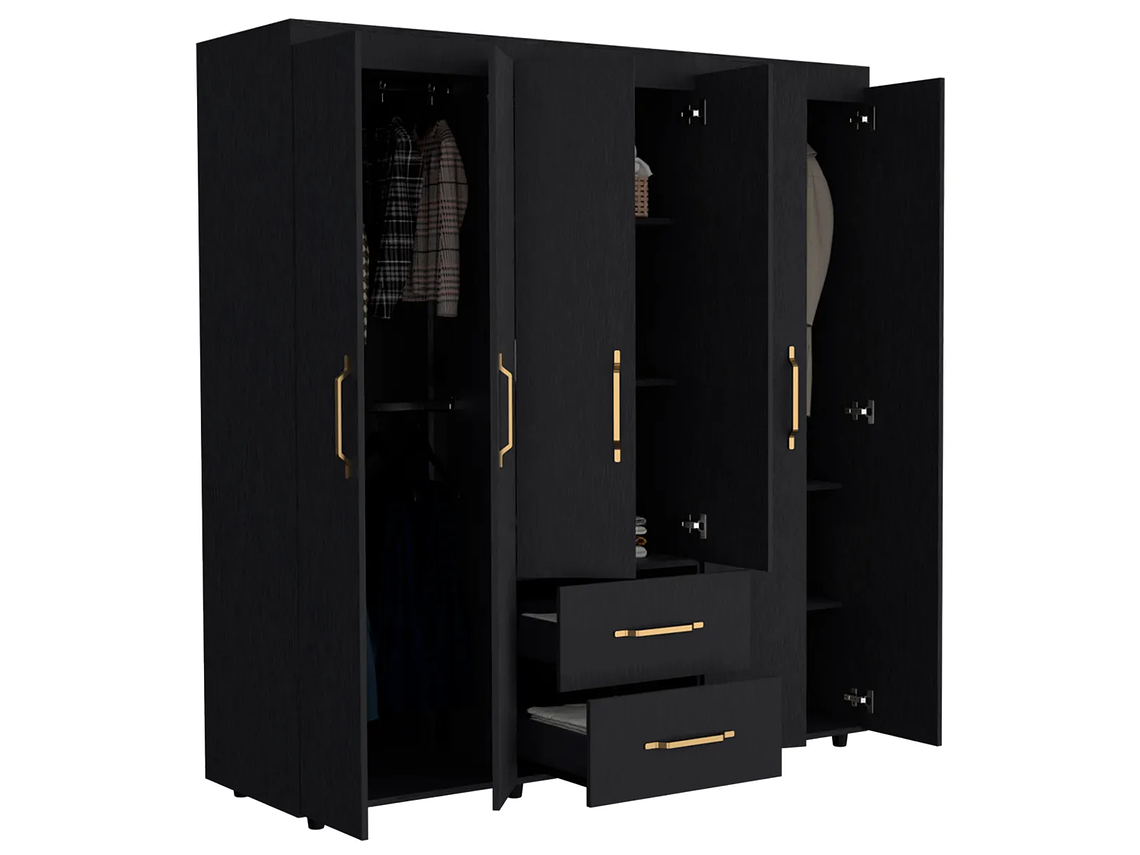 CLÓSET TUHOME WENGUE GOLDEN 6 PUERTAS 2 CAJONES NEGRO 2