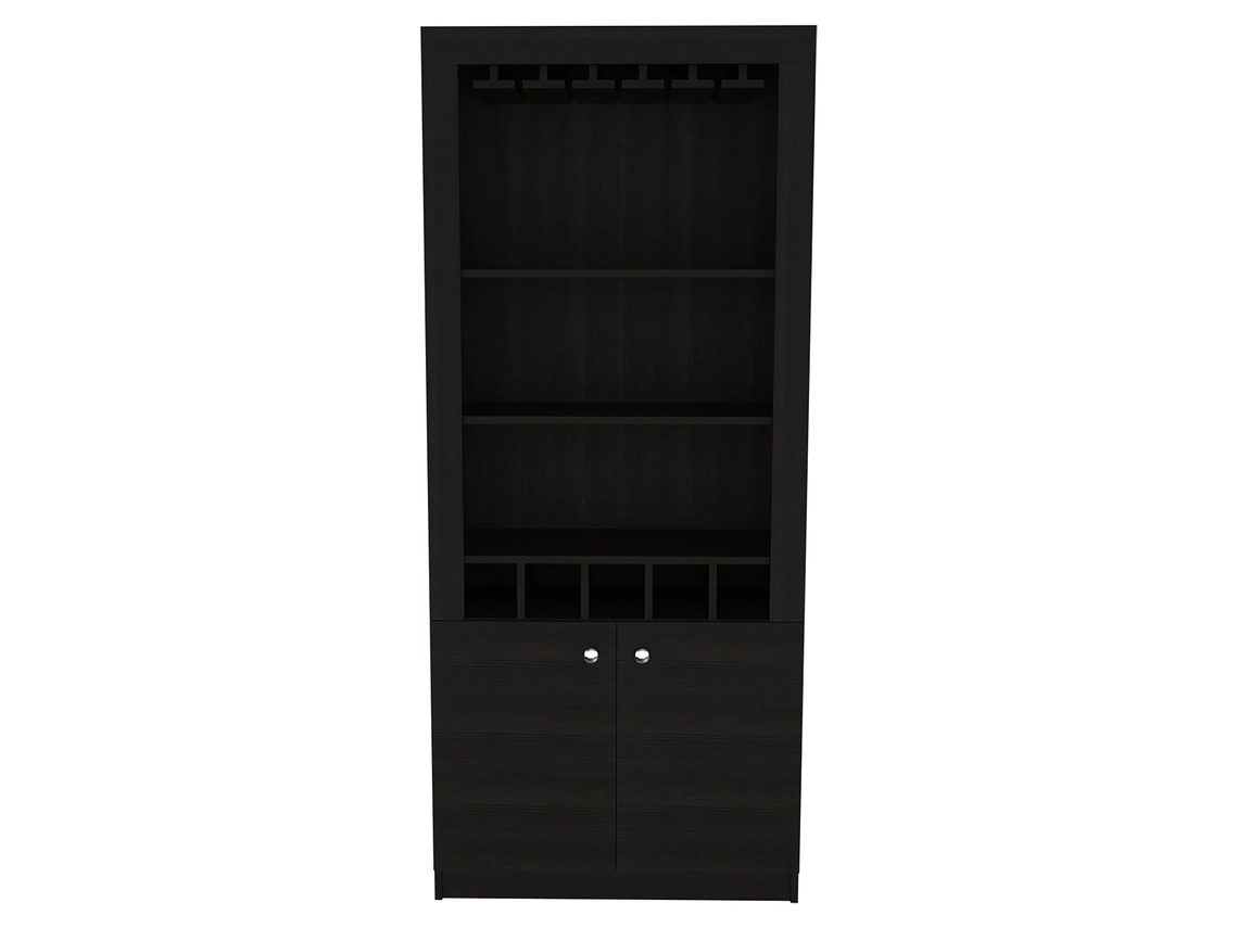 BAR FMFURNITURE ALTO 5 BOTELLEROS Y PORTACOPAS FM 003C CAFÉ OSCURO NEGRO 2