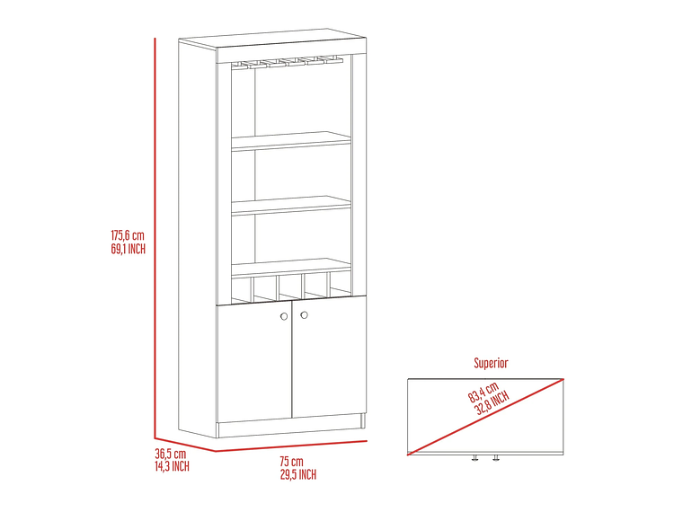 BAR FMFURNITURE ALTO 5 BOTELLEROS Y PORTACOPAS FM 003C CAFÉ OSCURO NEGRO 3