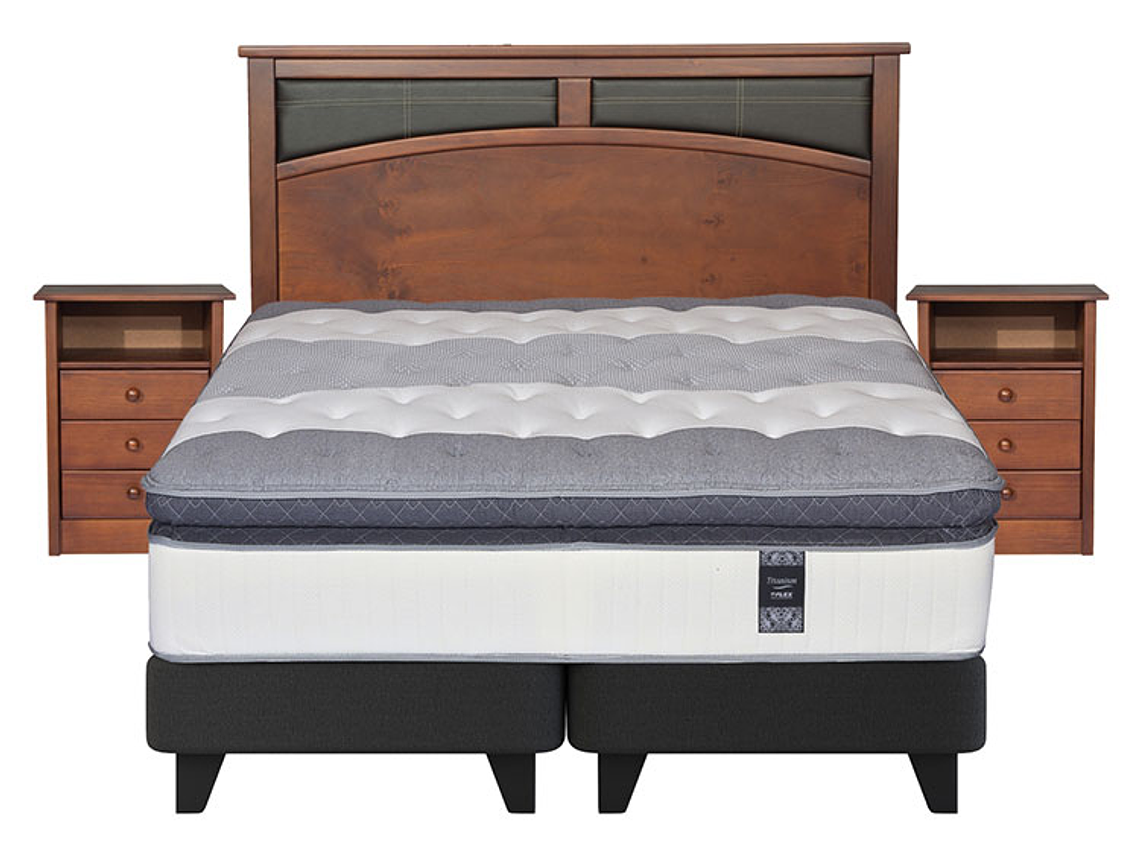 JUEGO DE DORMITORIO FLEX CAMA EUROPEA TITANIUM NEW BOX KING + SET CASTELL 1