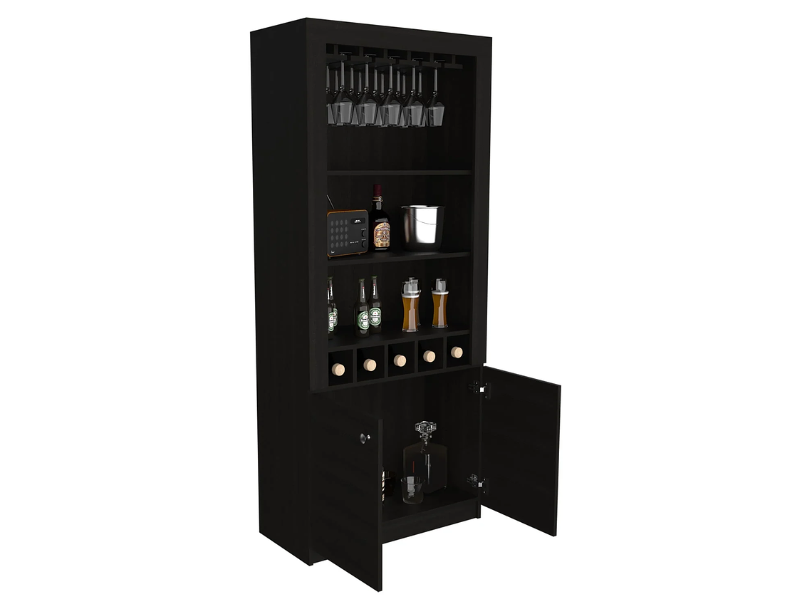 BAR FMFURNITURE ALTO 5 BOTELLEROS Y PORTACOPAS FM 003C CAFÉ OSCURO NEGRO 4