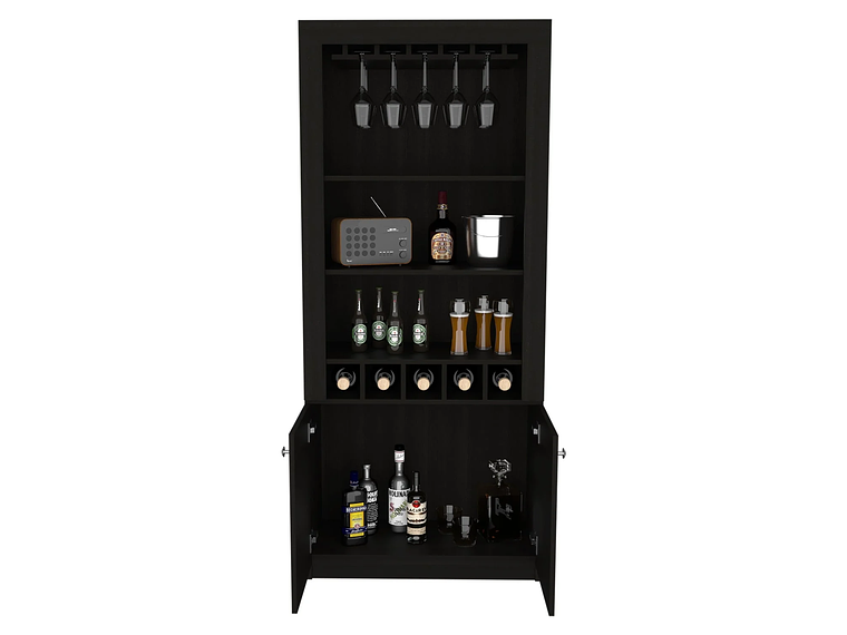 BAR FMFURNITURE ALTO 5 BOTELLEROS Y PORTACOPAS FM 003C CAFÉ OSCURO NEGRO 5