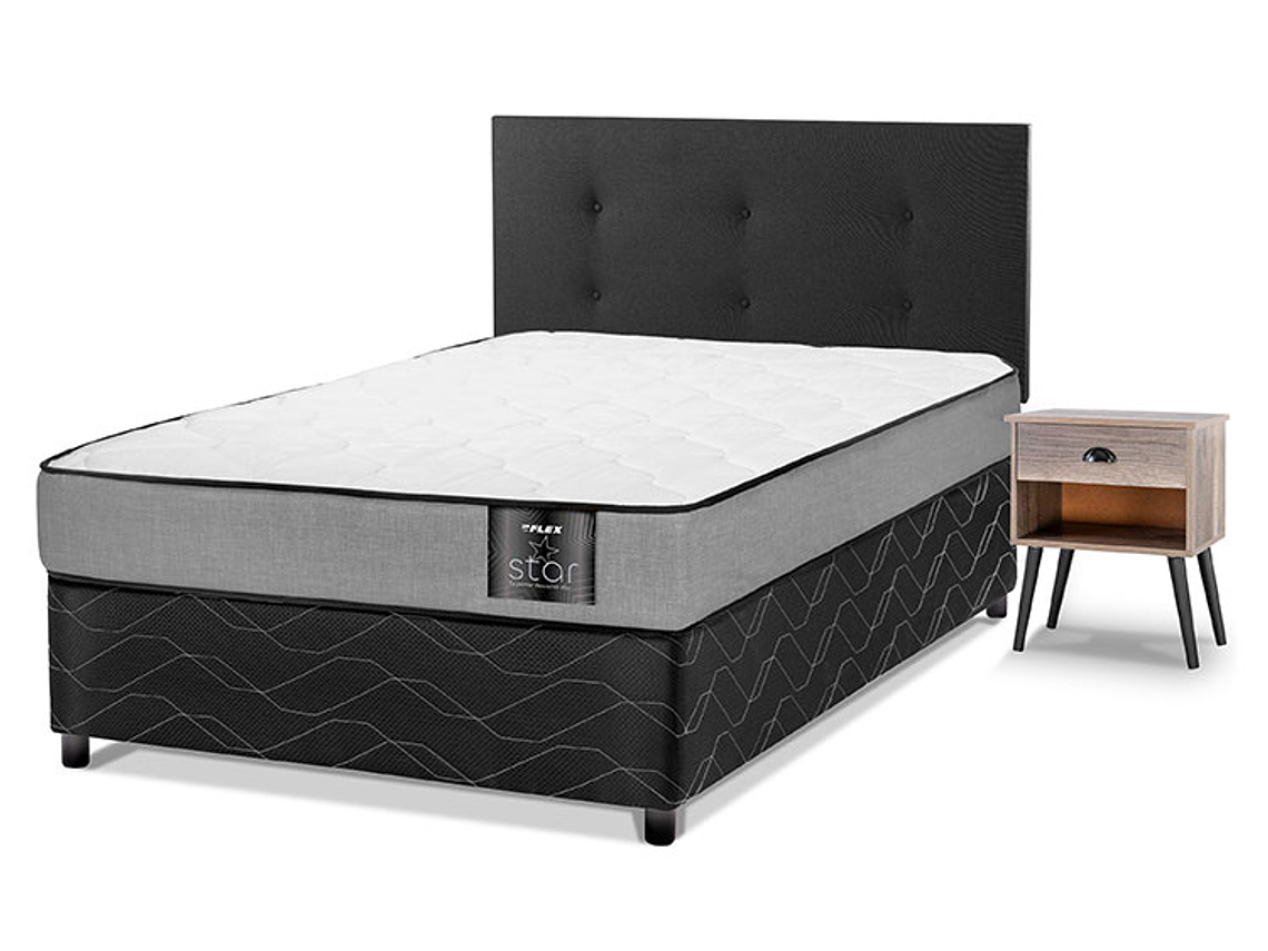 JUEGO DE DORMITORIO FLEX CAMA AMERICANA STAR 1 PLAZA + RESPALDO ROYAL NEGRO + VELADOR ROCK 1