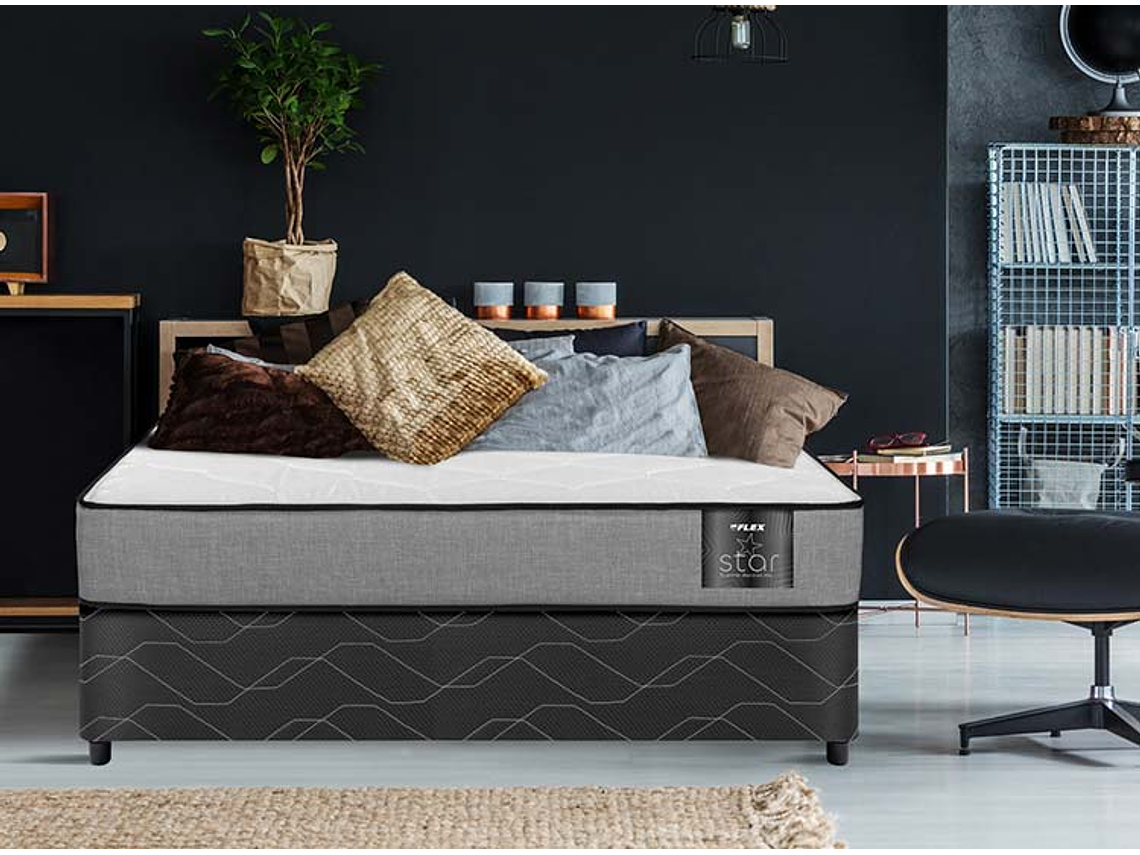 JUEGO DE DORMITORIO FLEX CAMA AMERICANA STAR 1 PLAZA + RESPALDO ROYAL NEGRO + VELADOR ROCK 5