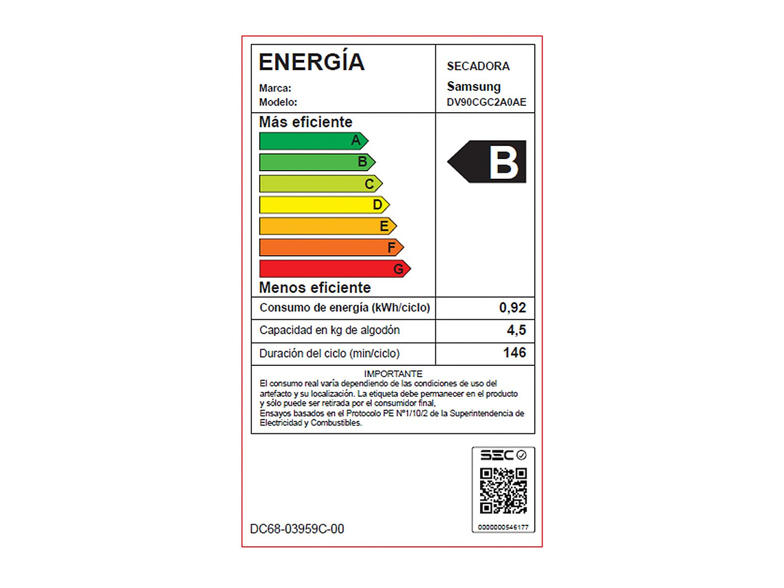 SECADORA DE ROPA SAMSUNG BOMBA DE CALOR 9KG SMARTTHINGS DV90CGC2A0AEZS 9