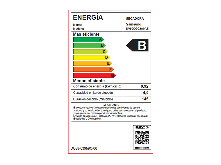 SECADORA DE ROPA SAMSUNG BOMBA DE CALOR 9KG SMARTTHINGS DV90CGC2A0AEZS 9