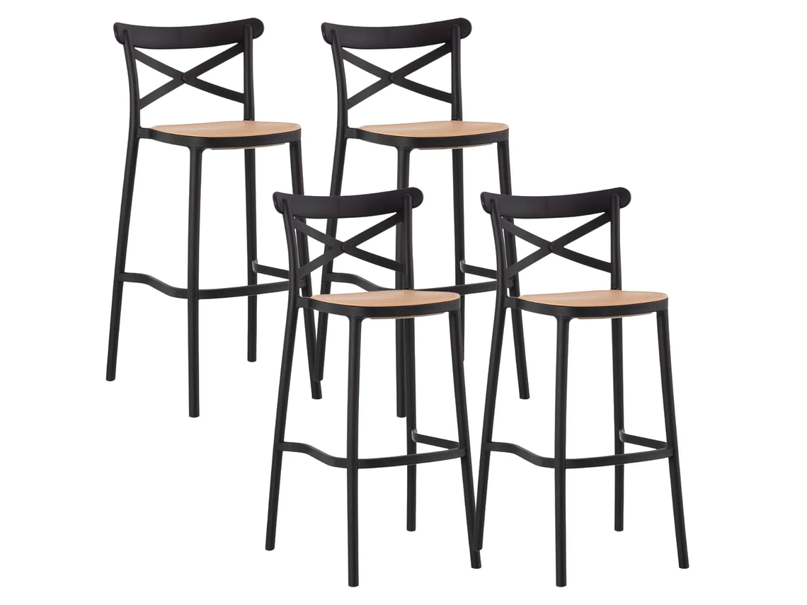 PACK 4 TABURETES BAR VALENTINO EN COLOR NEGRO 75 CM | ESTILO VINTAGE | EXTERIOR 1