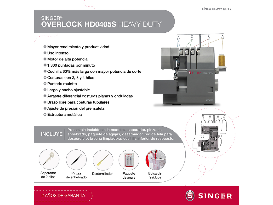 MAQUINA SINGER 1DSHD0405S MÁQUINA OVERLOCK HD0405S HEAVY DUTY 8