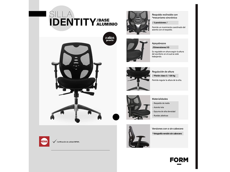 SILLA ESCRITORIO IDENTITY BASE ALUMINIO NEGRO FORM 3